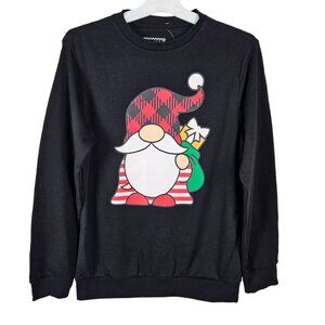 Holiday Adult Sweater Black Gnome Design Size Small Christmas Festive Holiday